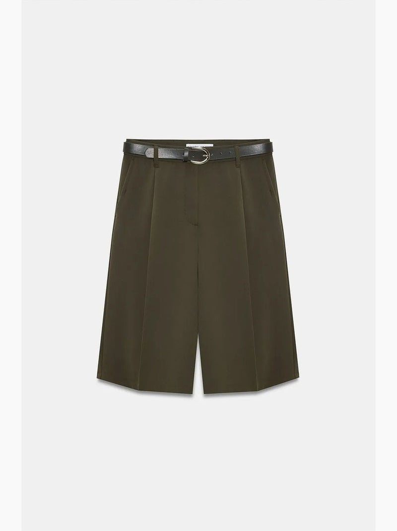 Short tailleur à taille haute et jambe large dilvin Vert kaki - Kiabi