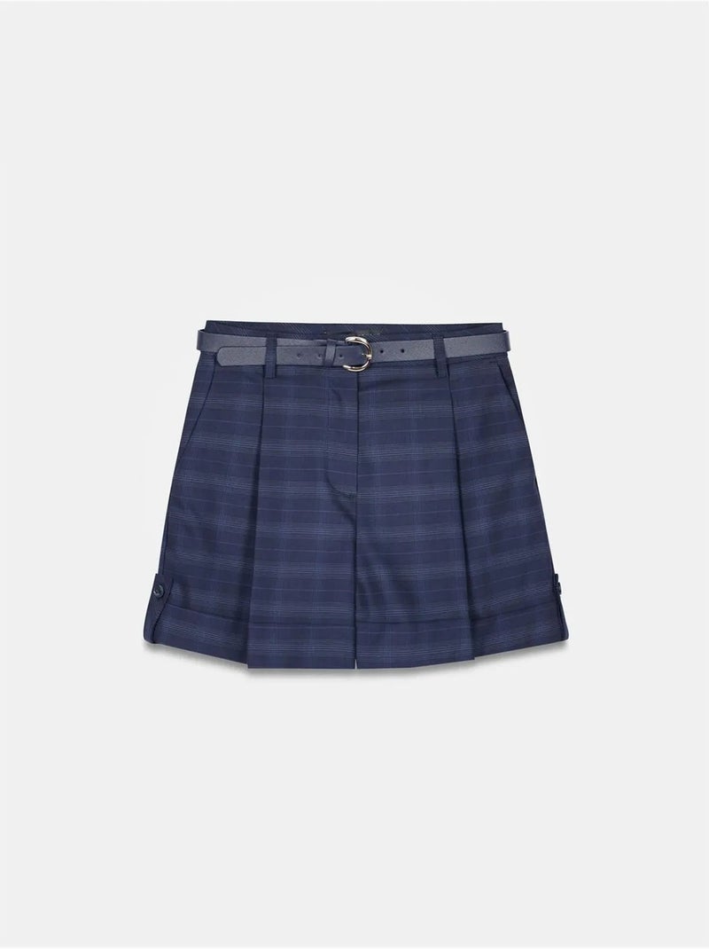 Short tailleur en crêpe à taille haute et ceinture dilvin Bleu marine - Kiabi
