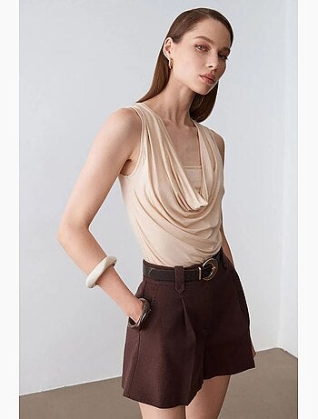 Short tailleur en popeline de coton à taille haute et ceinture dilvin