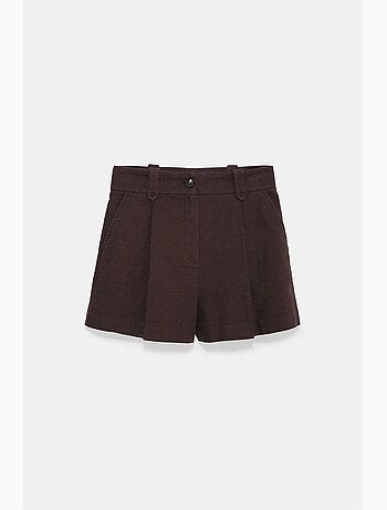 Short tailleur en popeline de coton à taille haute et ceinture dilvin