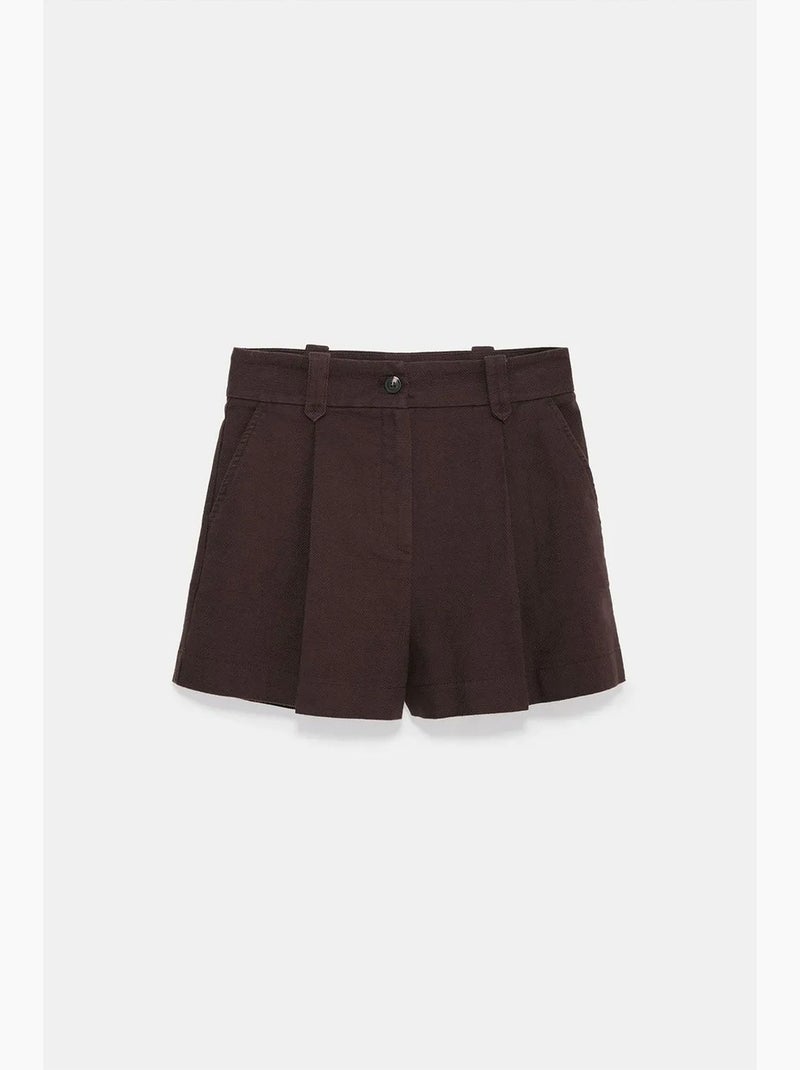 Short tailleur en popeline de coton à taille haute et ceinture dilvin Marron - Kiabi
