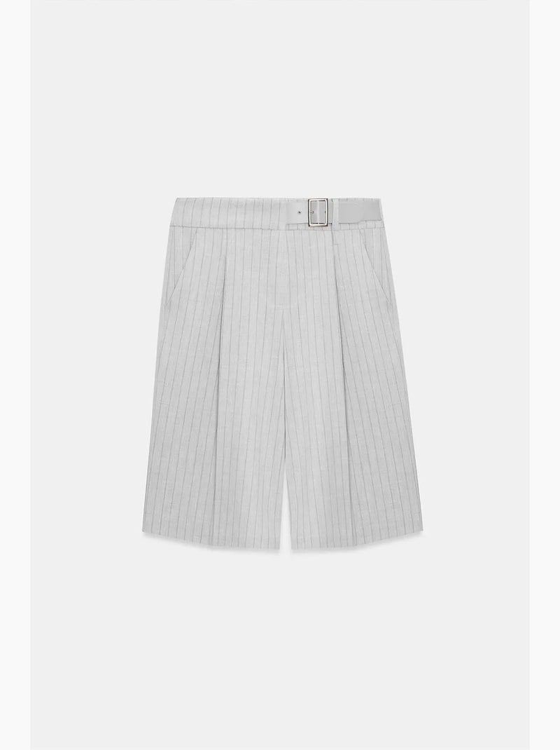 Short tailleur rayé à taille haute et ceinture dilvin Gris clair - Kiabi