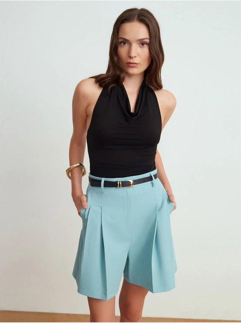 Short tailleur taille haute à jambe large dilvin Bleu ciel - Kiabi