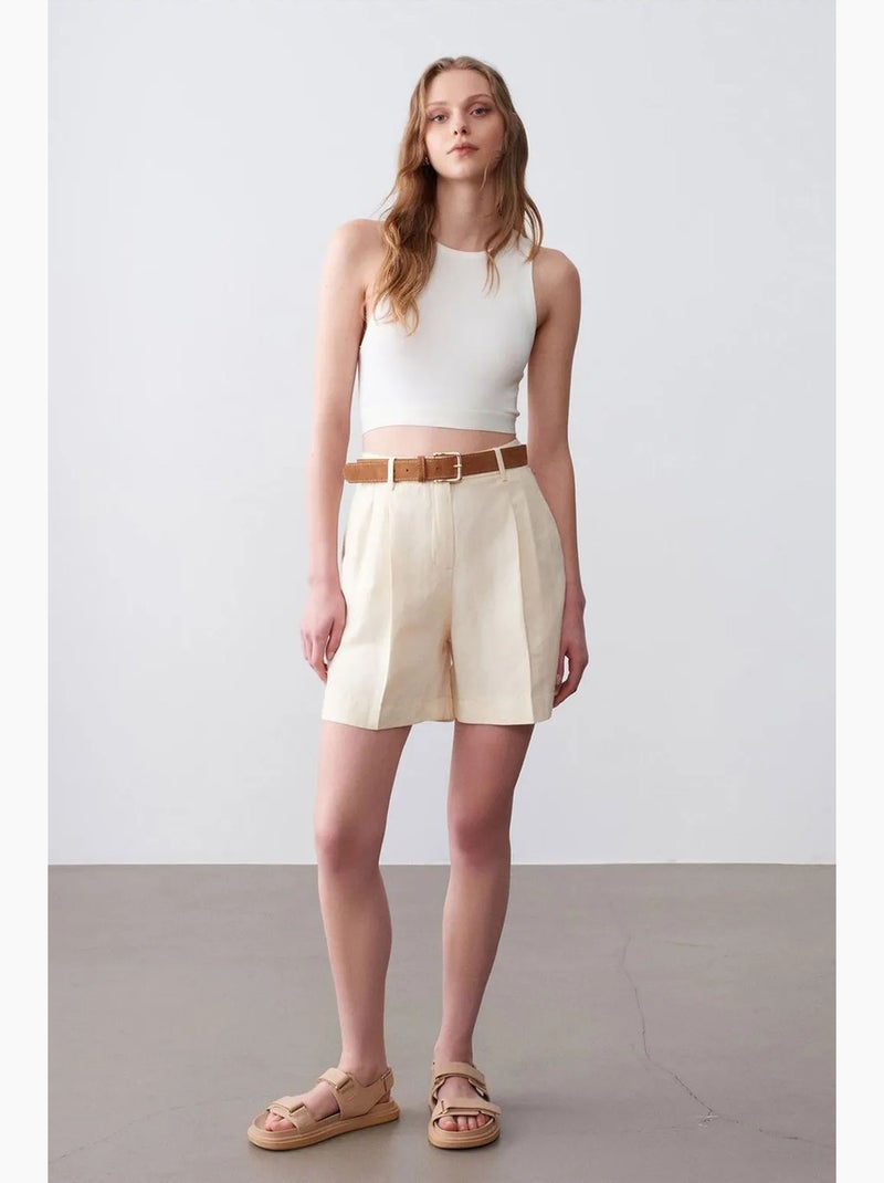 Short tailleur taille haute à jambe large dilvin Crème - Kiabi