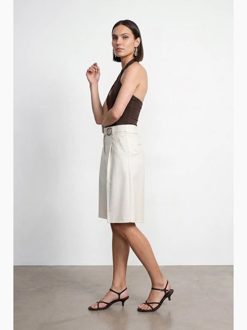 Short tailleur taille haute à jambe large dilvin Sable - Kiabi