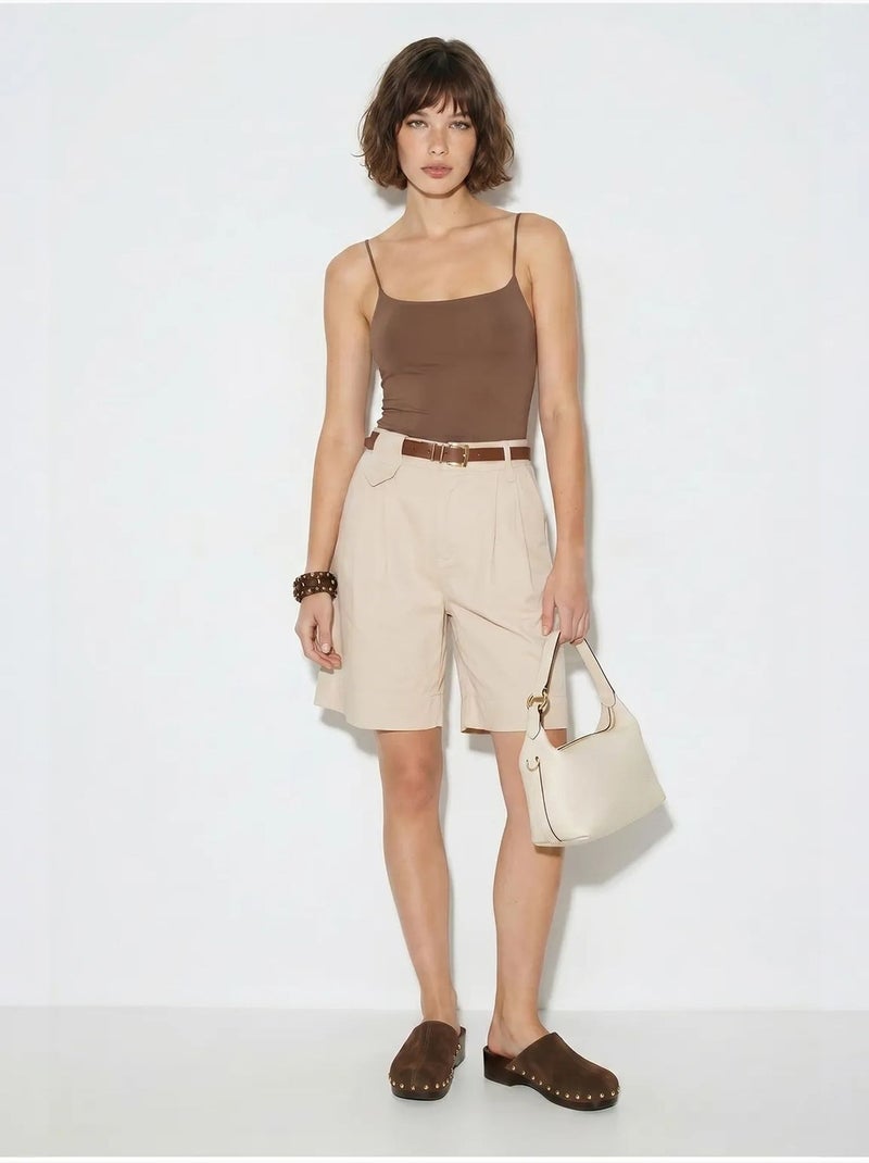 Short tailleur taille haute avec ceinture lucci Beige argile - Kiabi