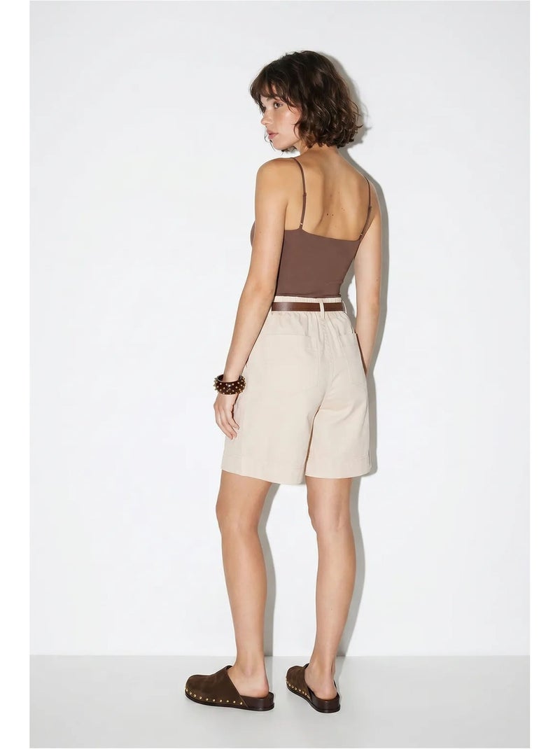 Short tailleur taille haute avec ceinture lucci Beige argile - Kiabi