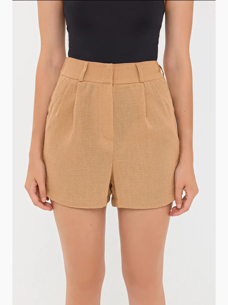Short tissé plissé taille haute hiccup Marron - Kiabi