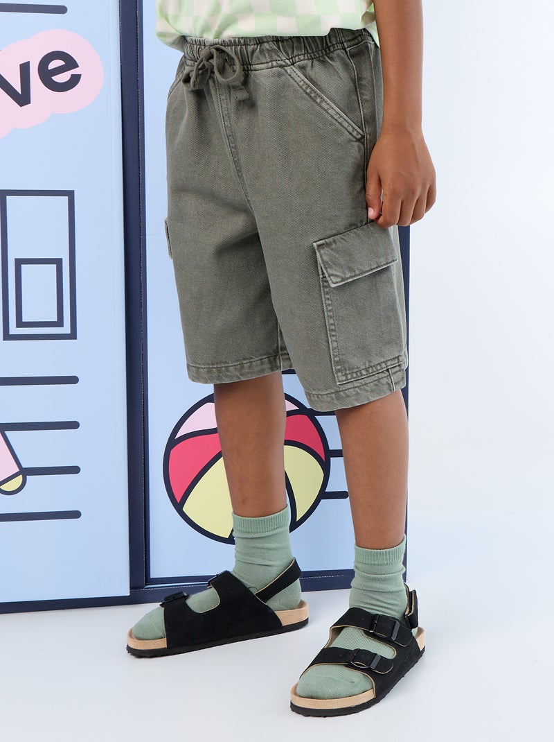 Short uni à cordon en coton Vert - Kiabi