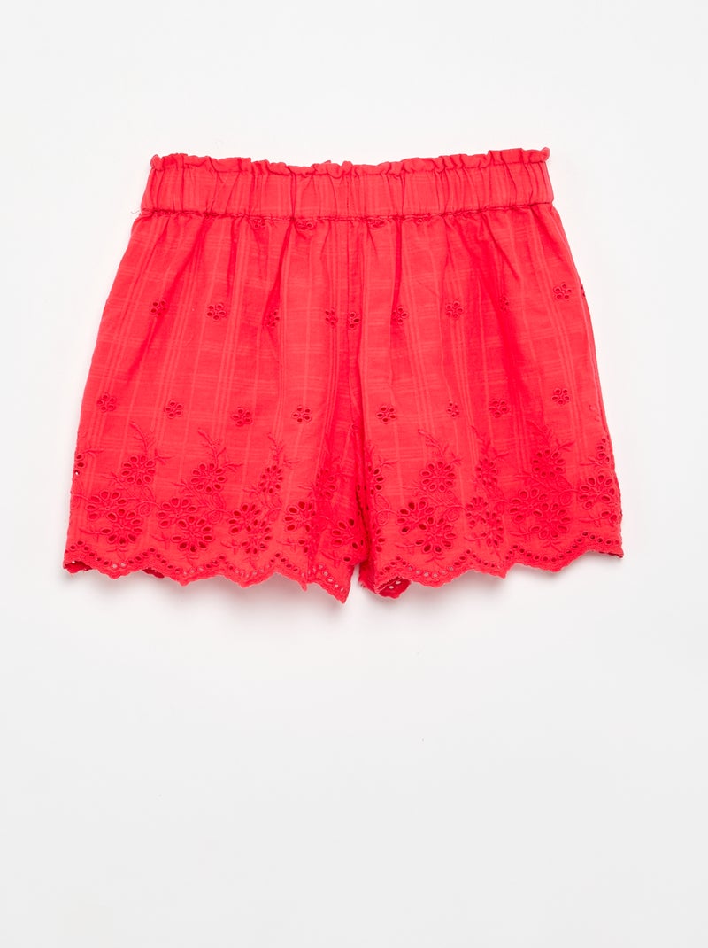 Short uni avec broderies anglaises Rouge - Kiabi