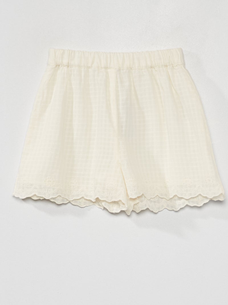 Short uni avec finition broderie Ecru - Kiabi