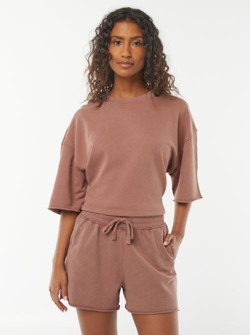 Short uni délavé avec taille élastiquée - Kiabi