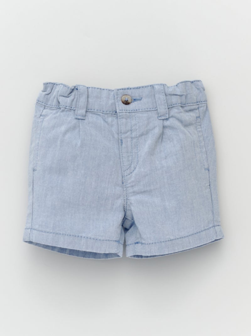 Short uni en chambray Bleu - Kiabi