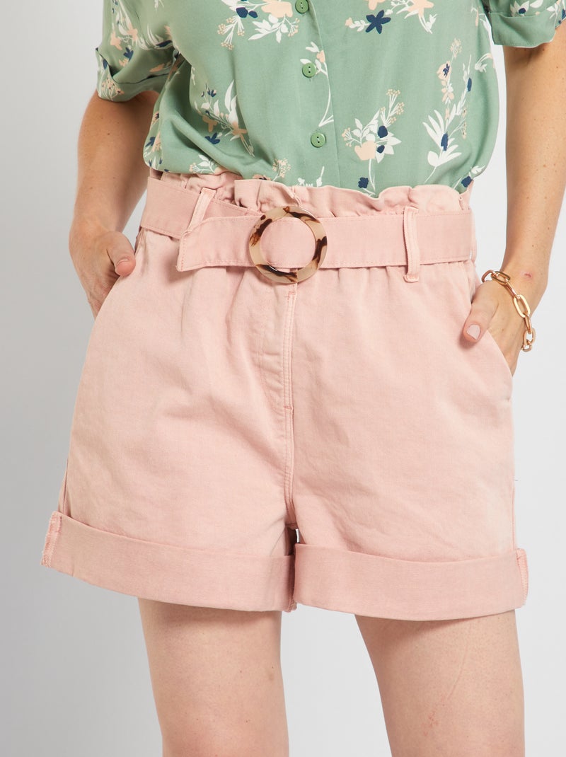 Short uni en jean avec ceinture assorti rose - Kiabi