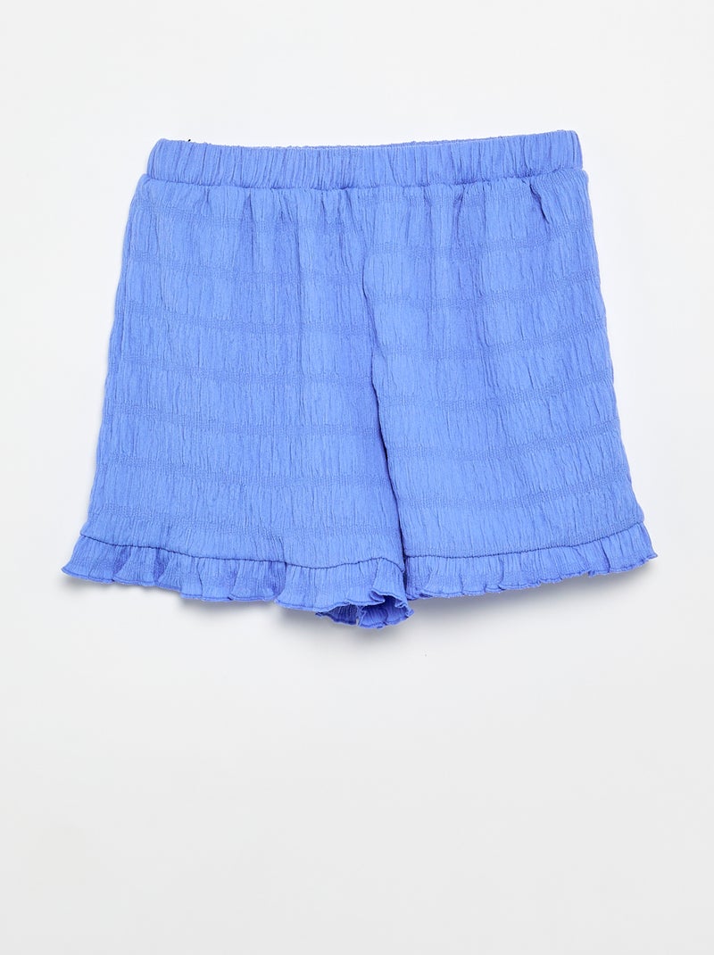Short uni en maille gaufrée Bleu - Kiabi