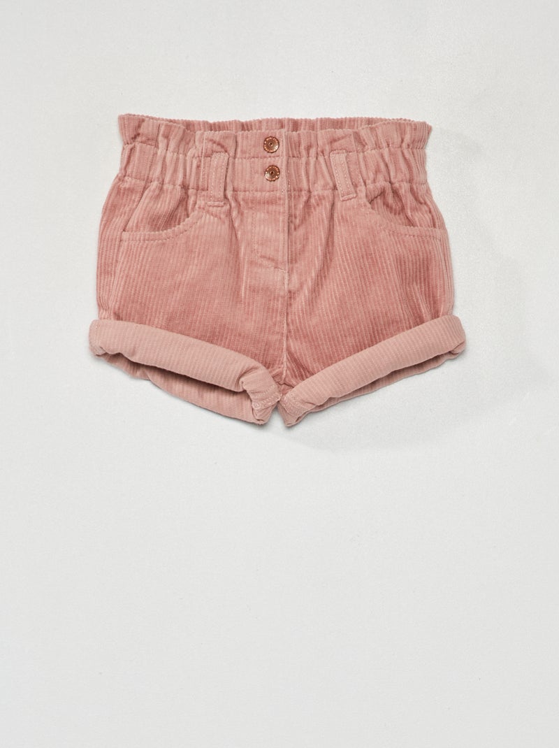 Short van corduroy met paperbagtaille roze - Kiabi