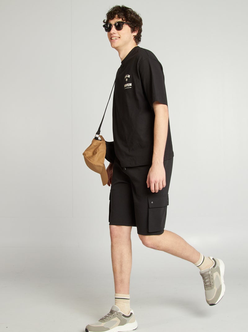 Short van dunne joggingstof met klepzakken zwart - Kiabi
