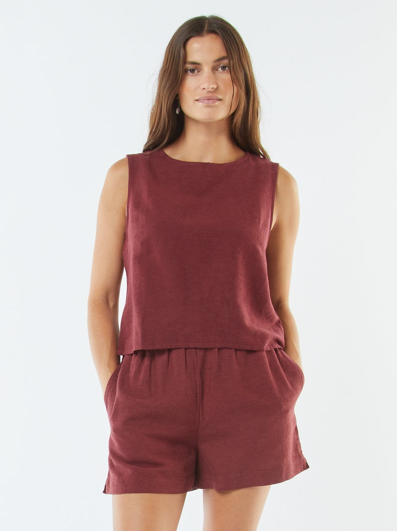 Short van gemengd linnen Rood - Kiabi