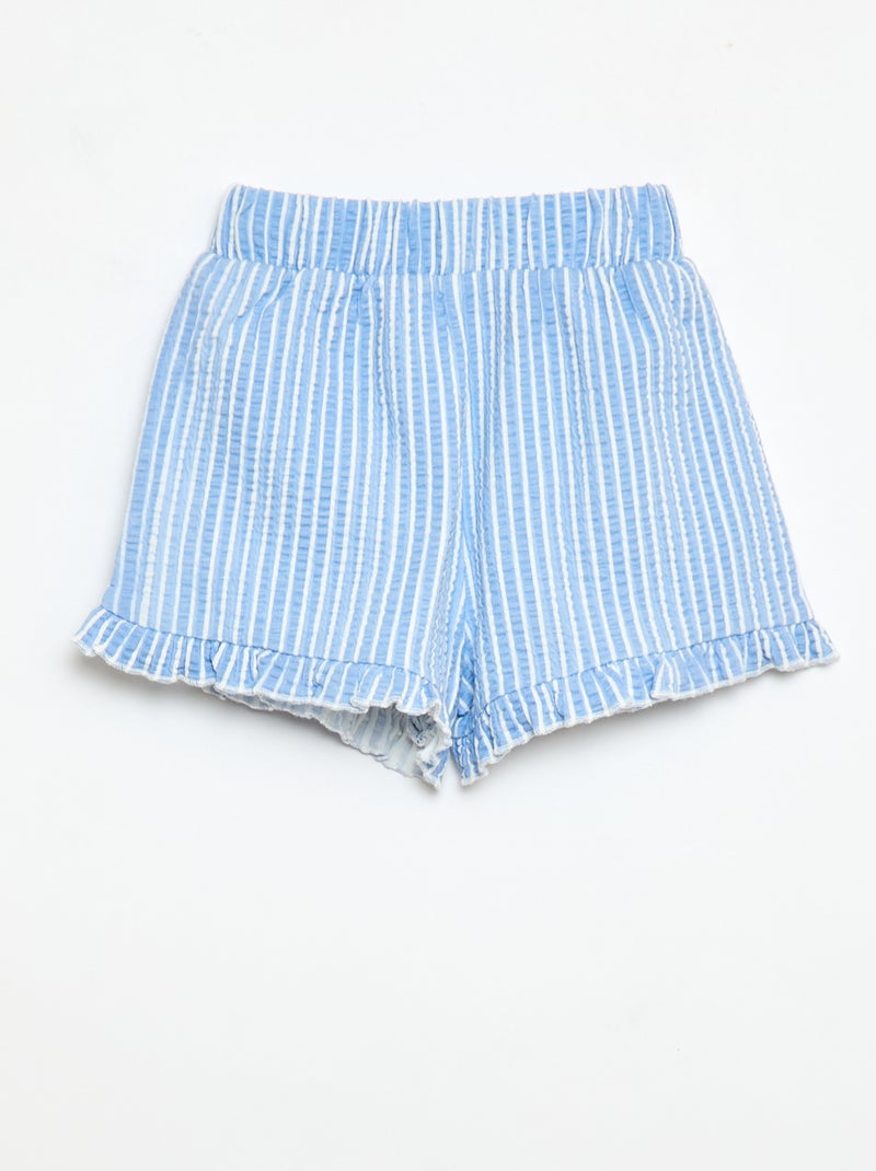 Short van gewafelde stof met ruches Blauw - Kiabi