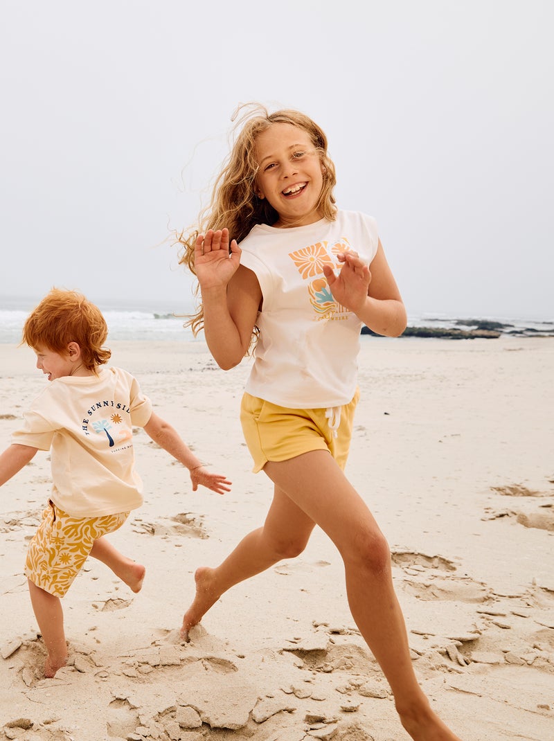 Short van joggingstof met print GEEL - Kiabi