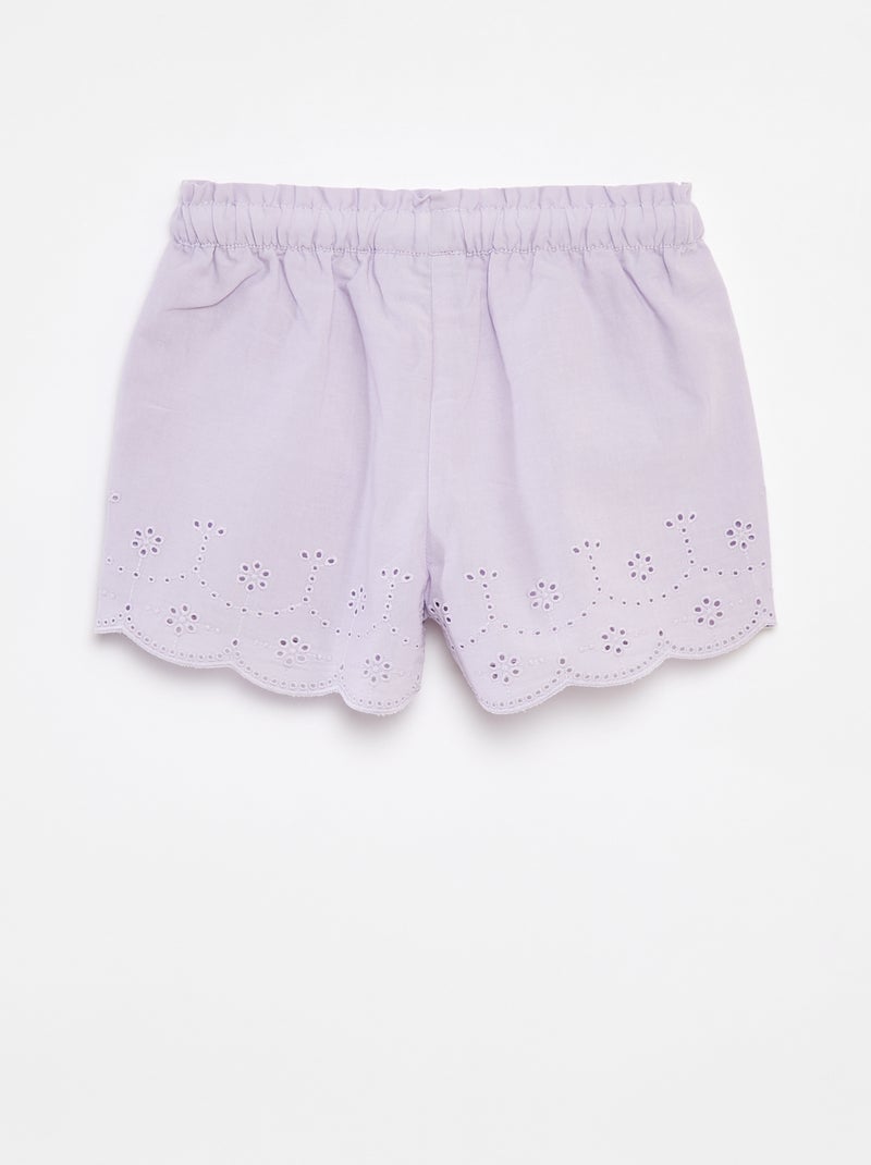 Short van katoenen voile met broderie anglaise 'Disney' PAARS - Kiabi