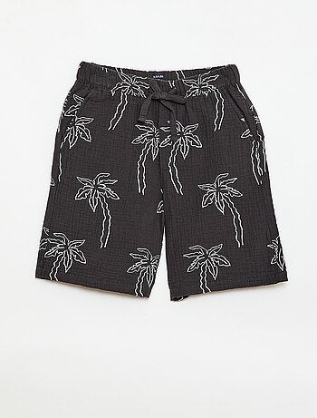Short van katoengaas met geborduurd motief