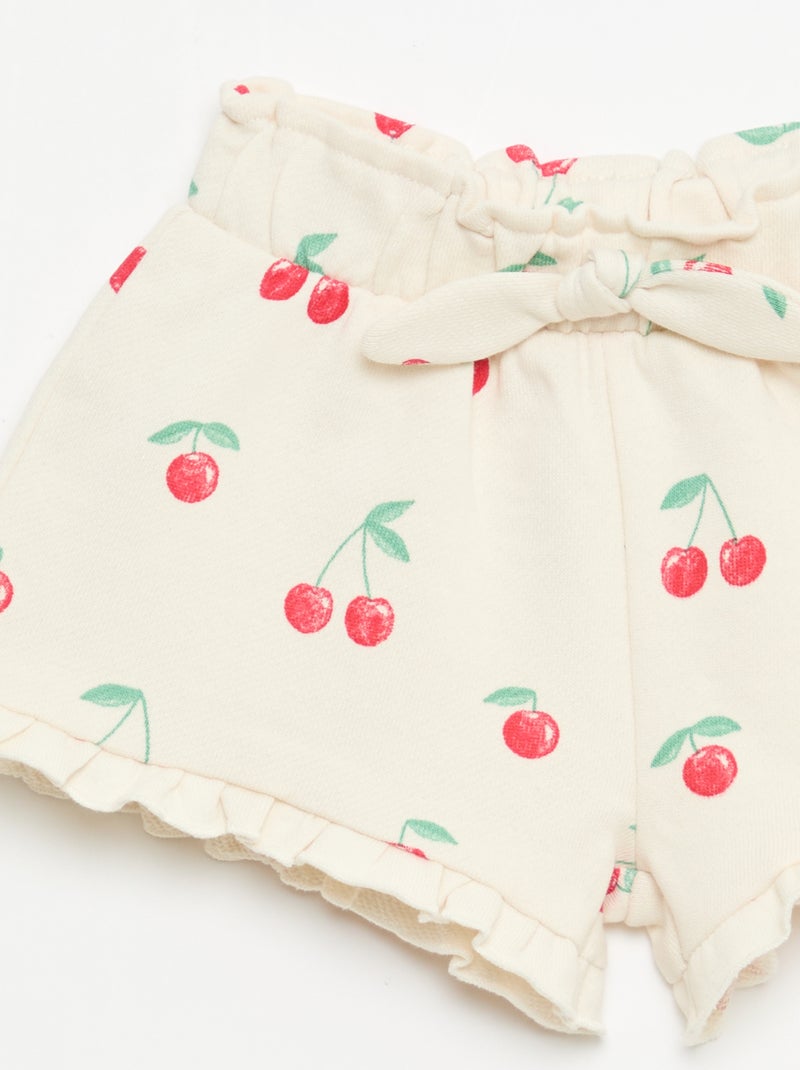 Short van lichtgewicht sweatstof met volant Wit - Kiabi