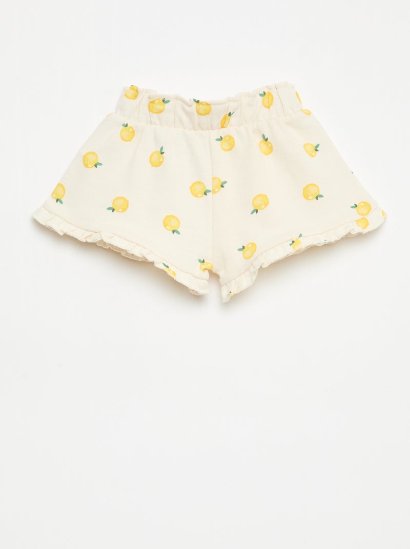 Short van lichtgewicht sweatstof met volant Wit - Kiabi