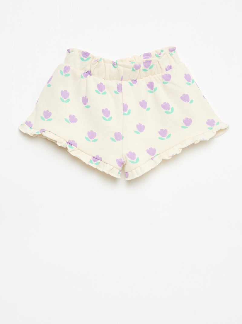 Short van lichtgewicht sweatstof met volant Wit - Kiabi