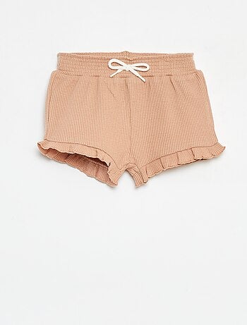 Short van tricot met wafeltextuur en golvend boordje