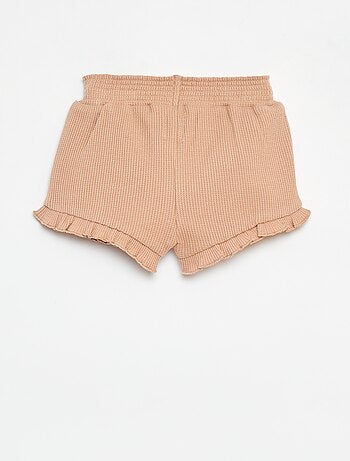Short van tricot met wafeltextuur en golvend boordje