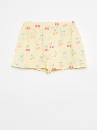 Short van tricot met wafeltextuur en motiefje