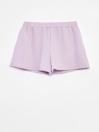 Short van tricot met wafeltextuur en motiefje