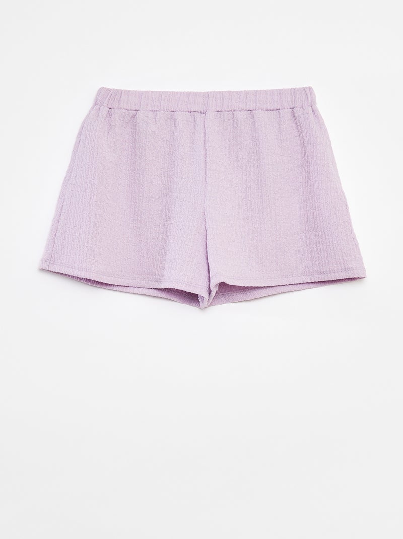 Short van tricot met wafeltextuur en motiefje paars - Kiabi