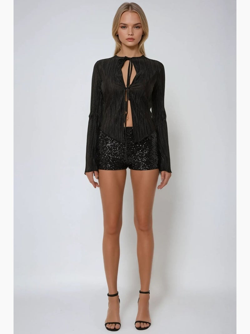 Shorts met getextureerde pailletten hiccup Zwart - Kiabi