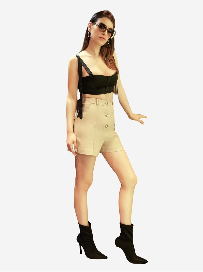 Shorts met hoge taille en knopen hiccup Beige - Kiabi