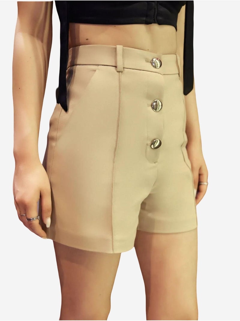 Shorts met hoge taille en knopen hiccup Beige - Kiabi