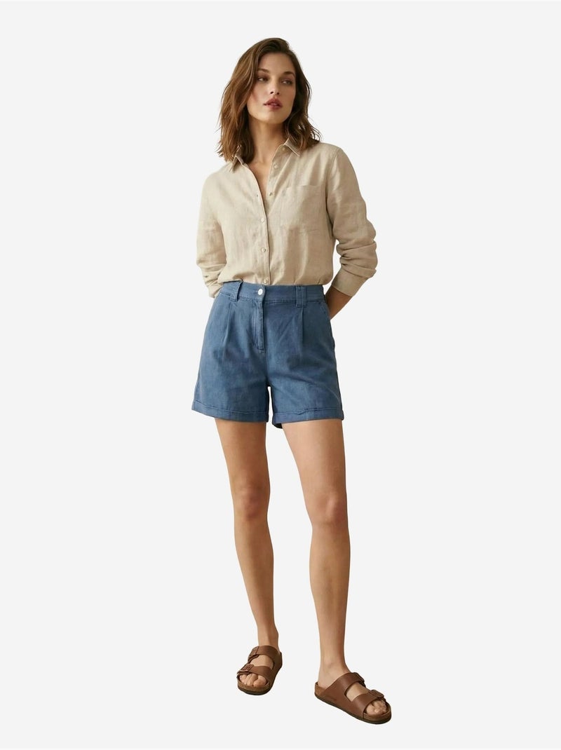 Shorts met hoge taille en wijde pijpen, getailleerde pasvorm my fashion Marineblauw - Kiabi