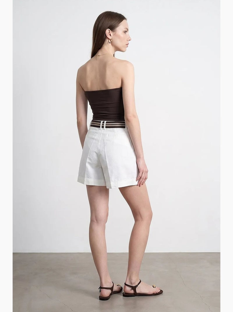 Shorts met hoge taille, riem en wijde pijp dilvin Gebroken wit - Kiabi