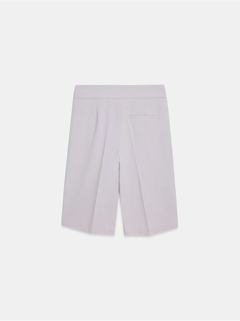 Shorts met hoge taille, wijde pijp en riem dilvin Lichtgrijs - Kiabi