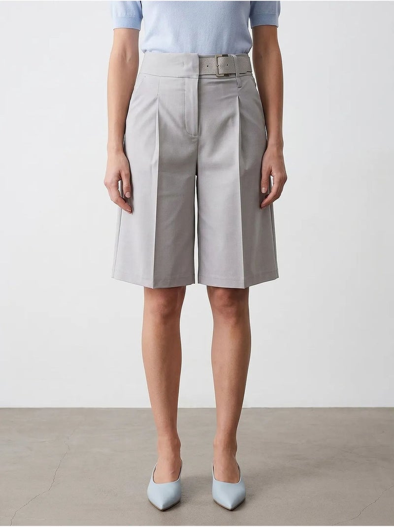 Shorts met hoge taille, wijde pijp en riem dilvin Lichtgrijs - Kiabi