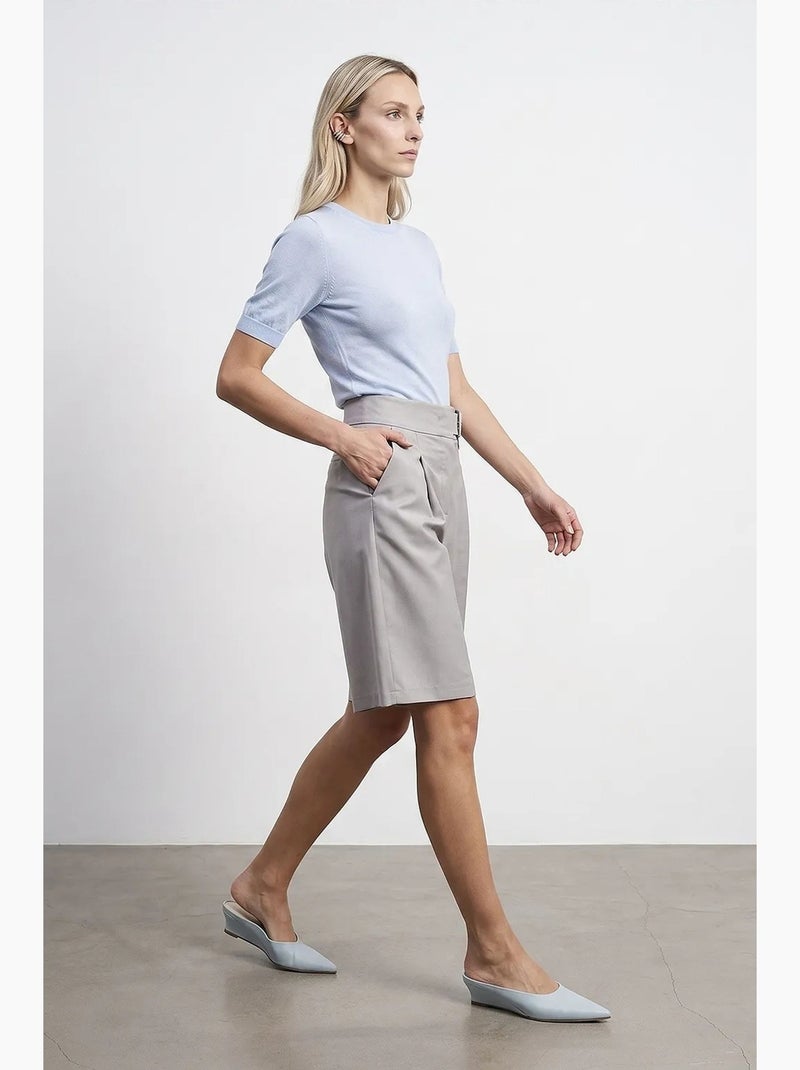 Shorts met hoge taille, wijde pijp en riem dilvin Lichtgrijs - Kiabi
