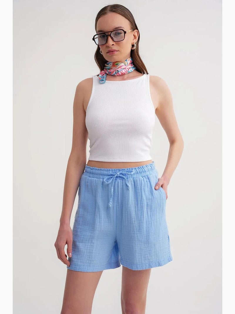 Shorts texturés à taille haute et jambe large mixray Bleu ciel - Kiabi