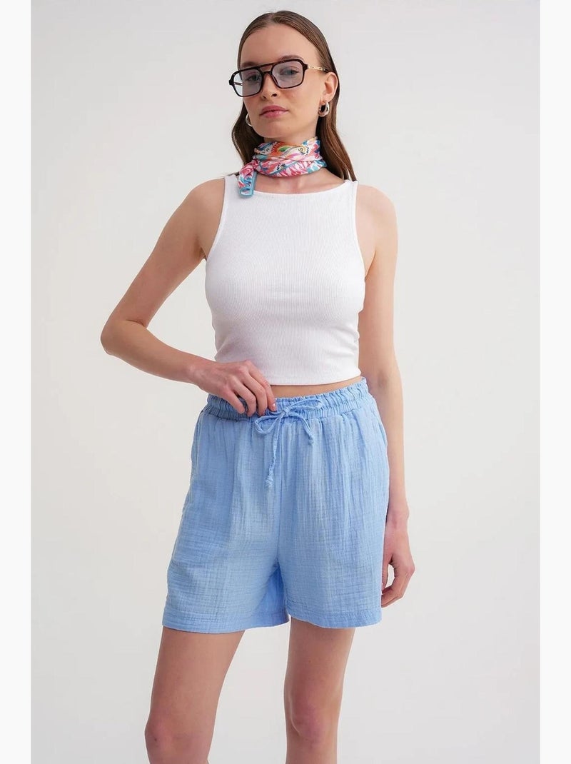 Shorts texturés à taille haute et jambe large mixray Bleu ciel - Kiabi