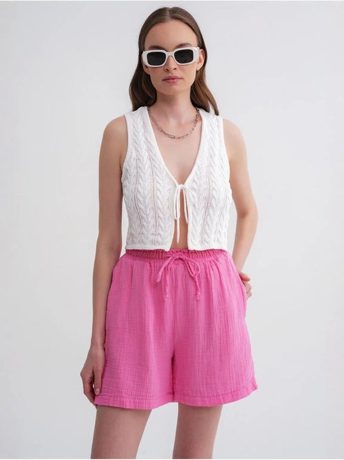 Shorts texturés à taille haute et jambe large mixray - Kiabi Shorts texturés à taille haute et jambe large mixray - Kiabi