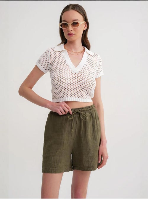 Shorts texturés à taille haute et jambe large mixray - Kiabi Shorts texturés à taille haute et jambe large mixray - Kiabi
