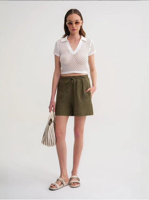 Shorts texturés à taille haute et jambe large mixray - Kiabi Shorts texturés à taille haute et jambe large mixray - Kiabi