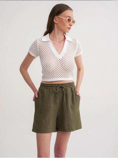 Shorts texturés à taille haute et jambe large mixray - Kiabi Shorts texturés à taille haute et jambe large mixray - Kiabi