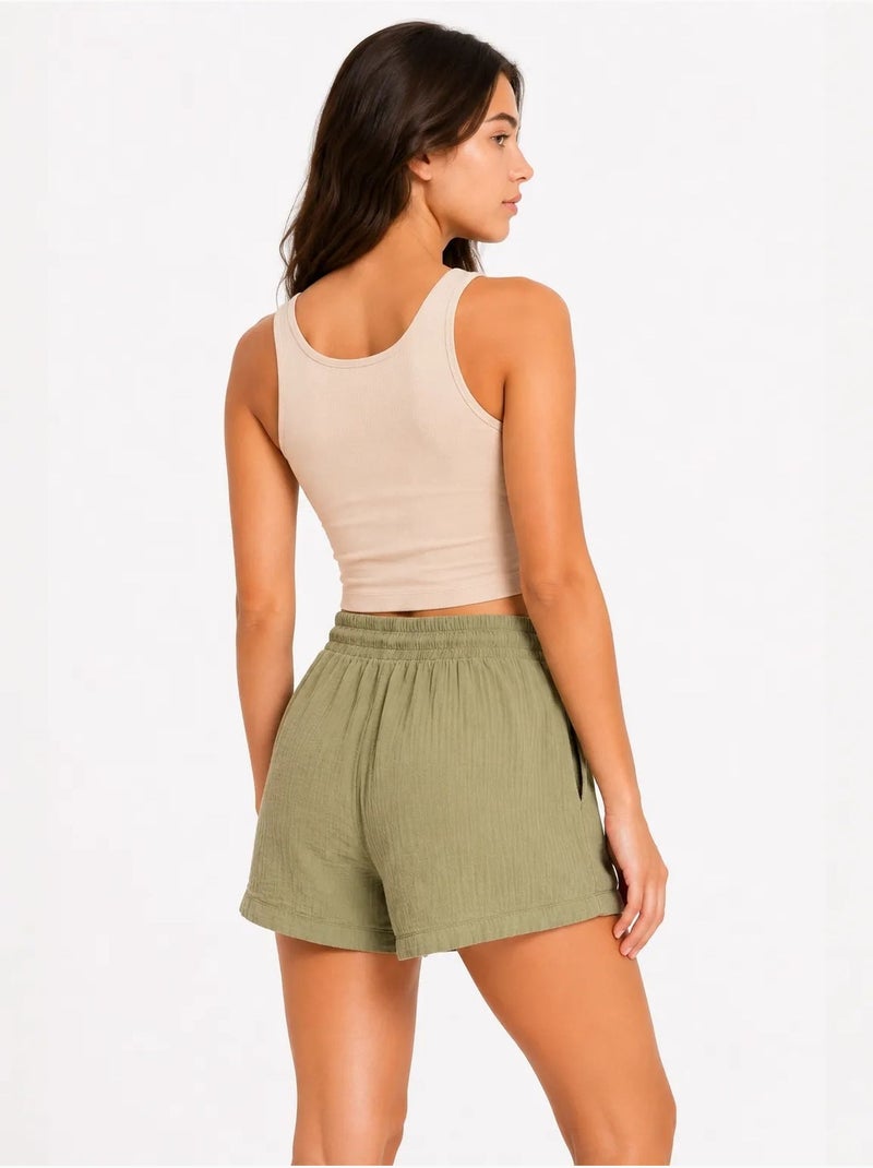 Shorts texturés à taille haute et jambe large mixray Vert kaki - Kiabi