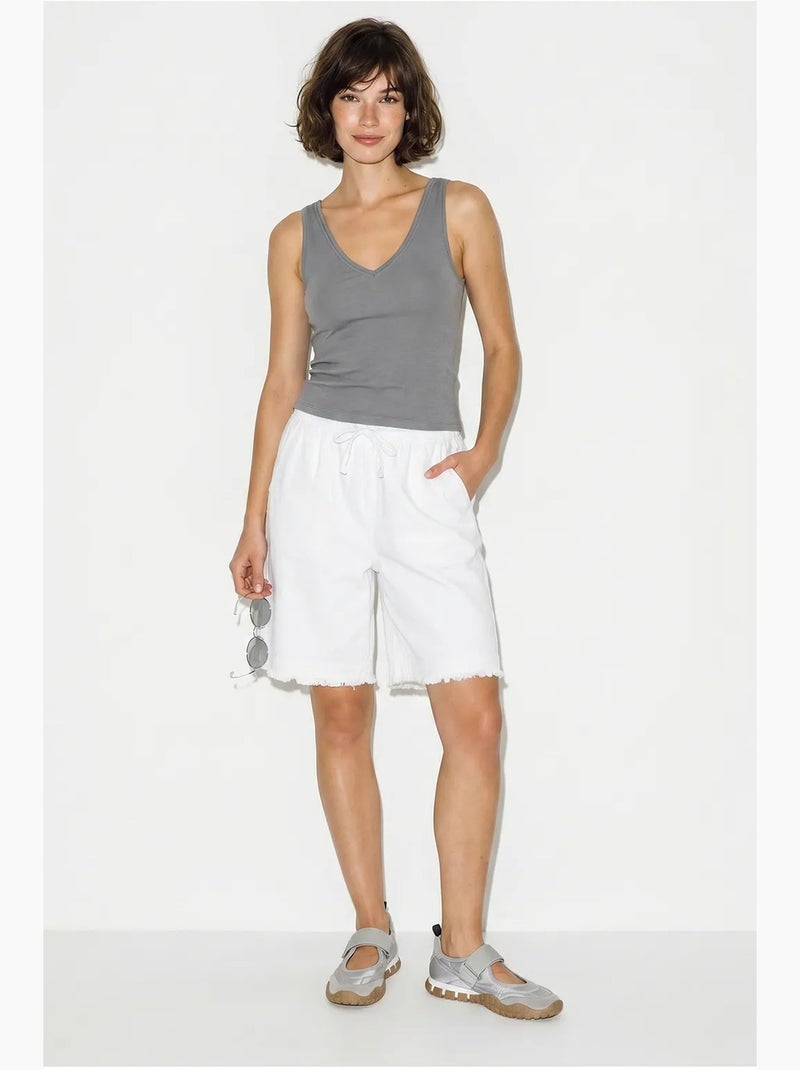 Shorts van katoenmix met hoge taille lucci Wit - Kiabi